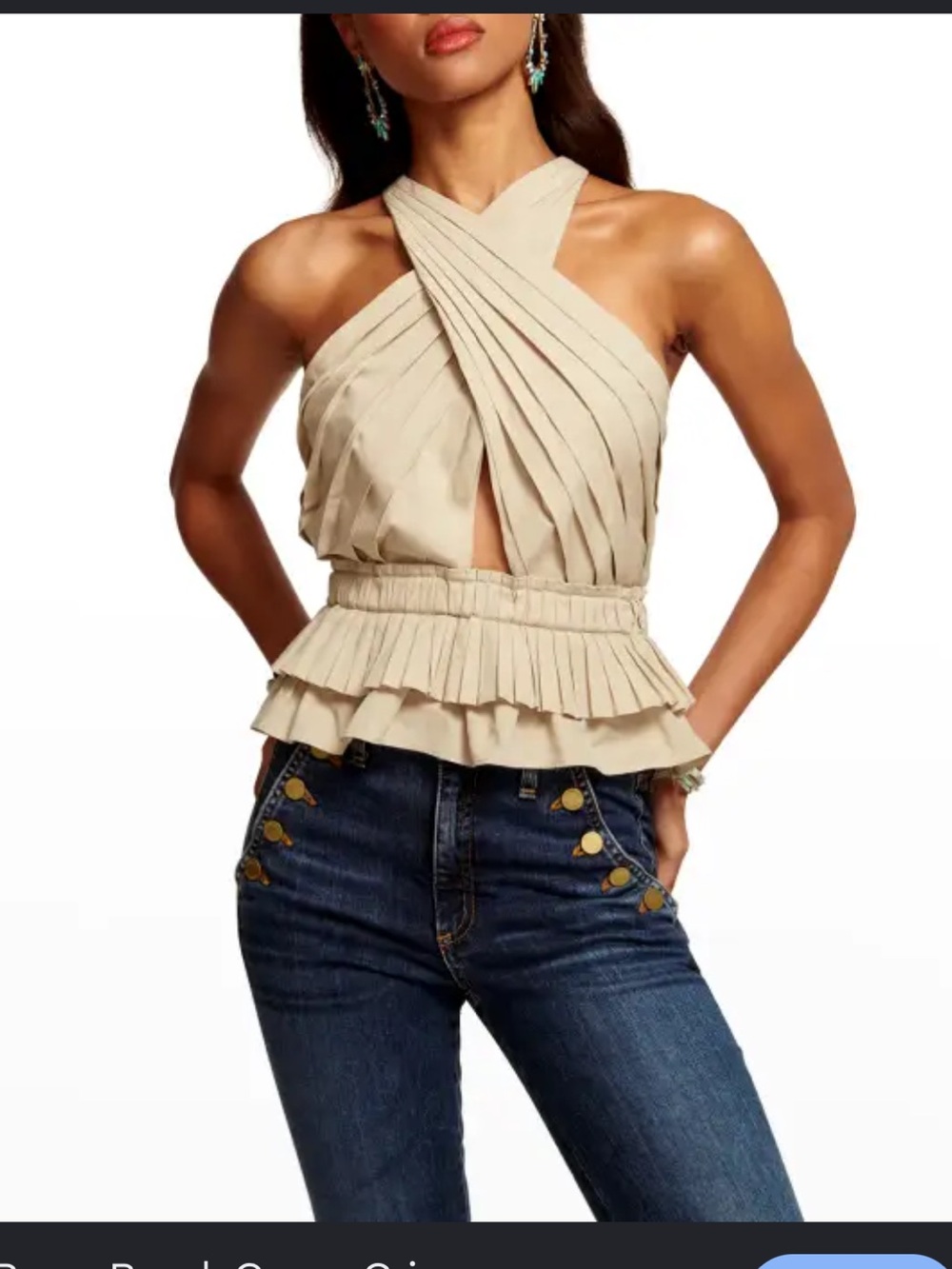 Ramy Brook Grace Crisscross Pleated Cut-Out Peplum Halter Top Size 6
